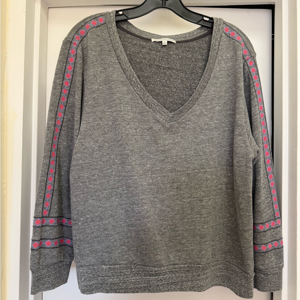 Rebecca Minkoff Gray V-Neck Sweater with Pink Accents
